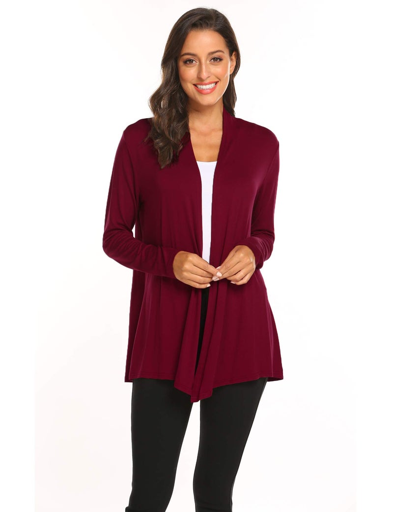 Newchoice Womens Casual Lightweight Long Sleeve Cardigan Sweaters Soft Drape Open Front Loose Kimono Coverups Cardigan Dusters (Wine Red, XL) - Image 1